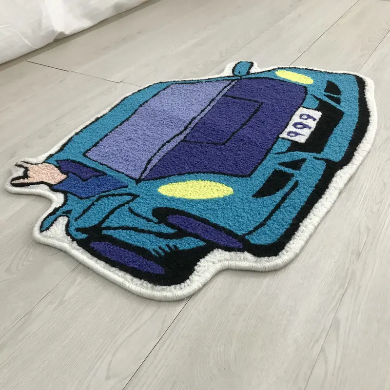 Fashion Car Shape Carpet Handmade Embroidered Plush Rug Children Living Room Bedroom Decor Floor Mat Doormat 75X50cm