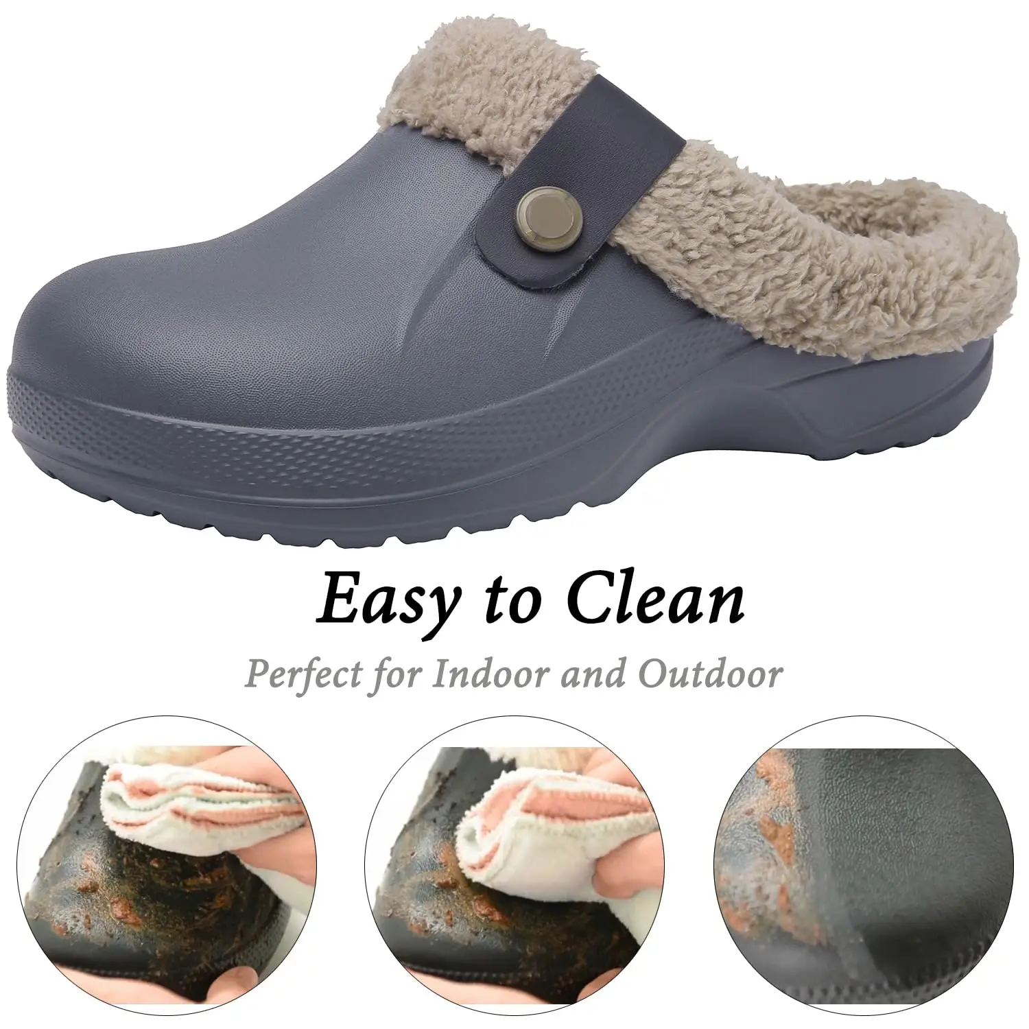 Lächeln Winter Pelz Gefüttert Clogs Frauen Fuzzy Hausschuhe Männer Warme Hausschuhe Erwachsene Outdoor Wasserdichte Hausschuhe Komfort Garten Clogs – Detail 37