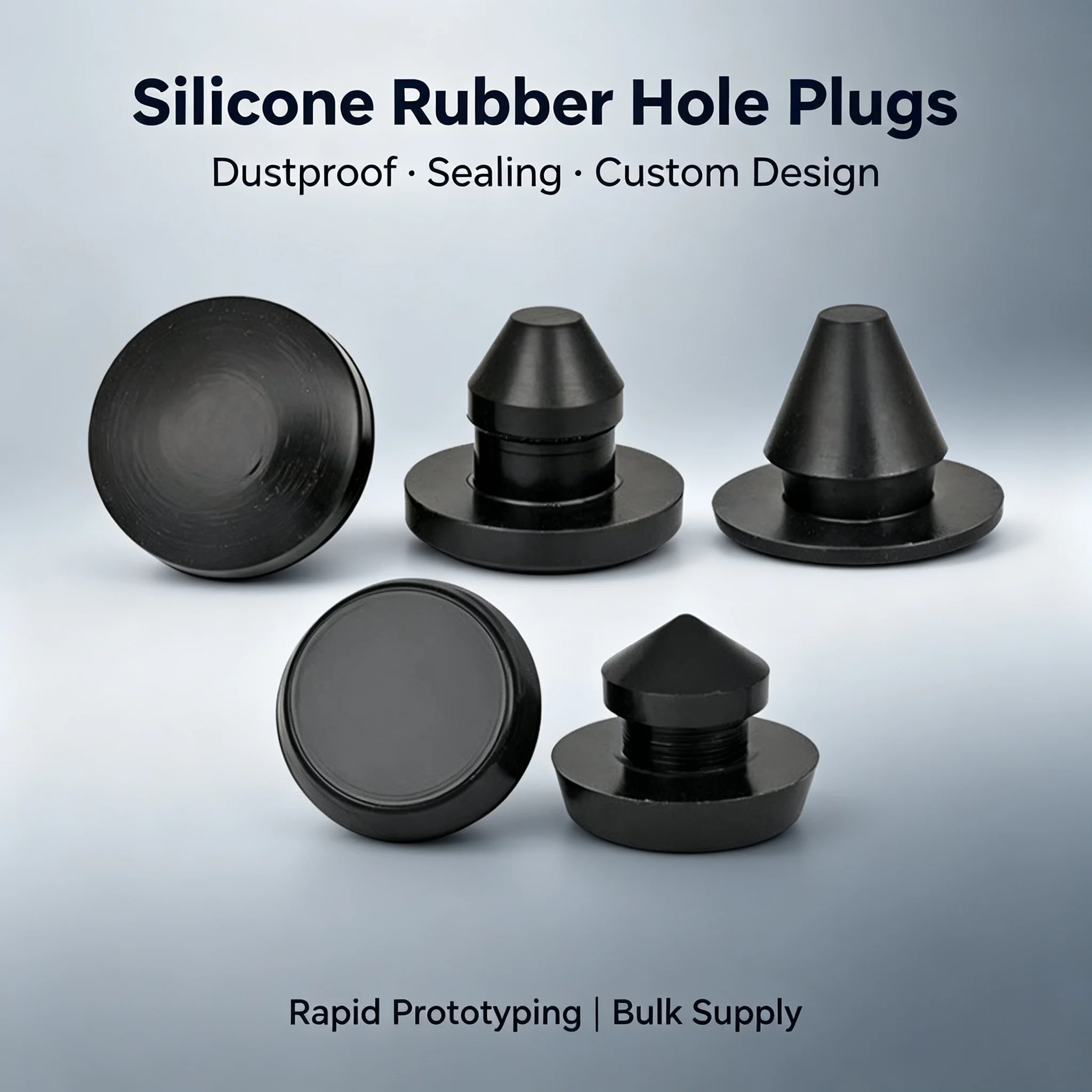 Extended and elevated silicone gasket stopper with long, flat head, T-type seal cap with snap-on design for hole blocking and an