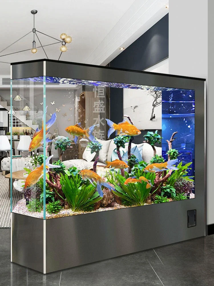 

MJY no-care ecological fish tank living room floor-to-ceiling integrated screen ultra-white glass