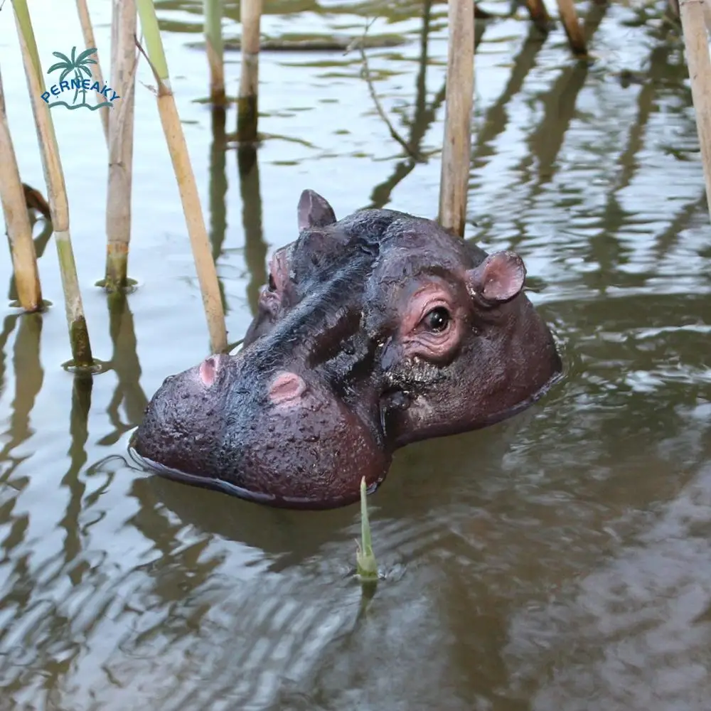

Funny Floating Hippopotamus Ornaments Resin Craft Lifelike Pond Floating Hippopotamus Head Handmade Animal Figurines Decoration