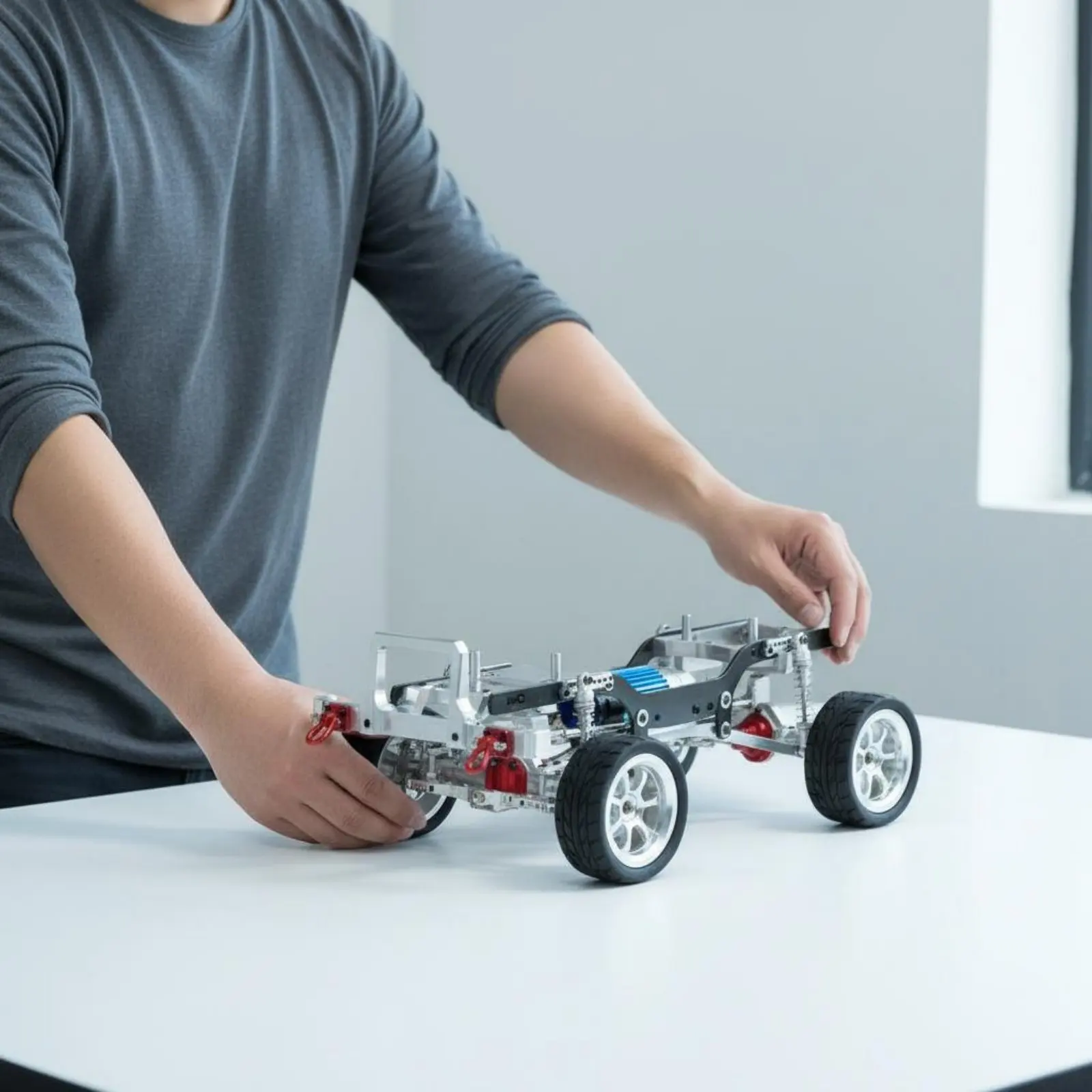 

1/12 Scale Metal RC Chassis Sturdy 1/12 Scale RC Chassis Frame Front and Rear Shaft Assembly Steel Gears Carbon Fiber Beams