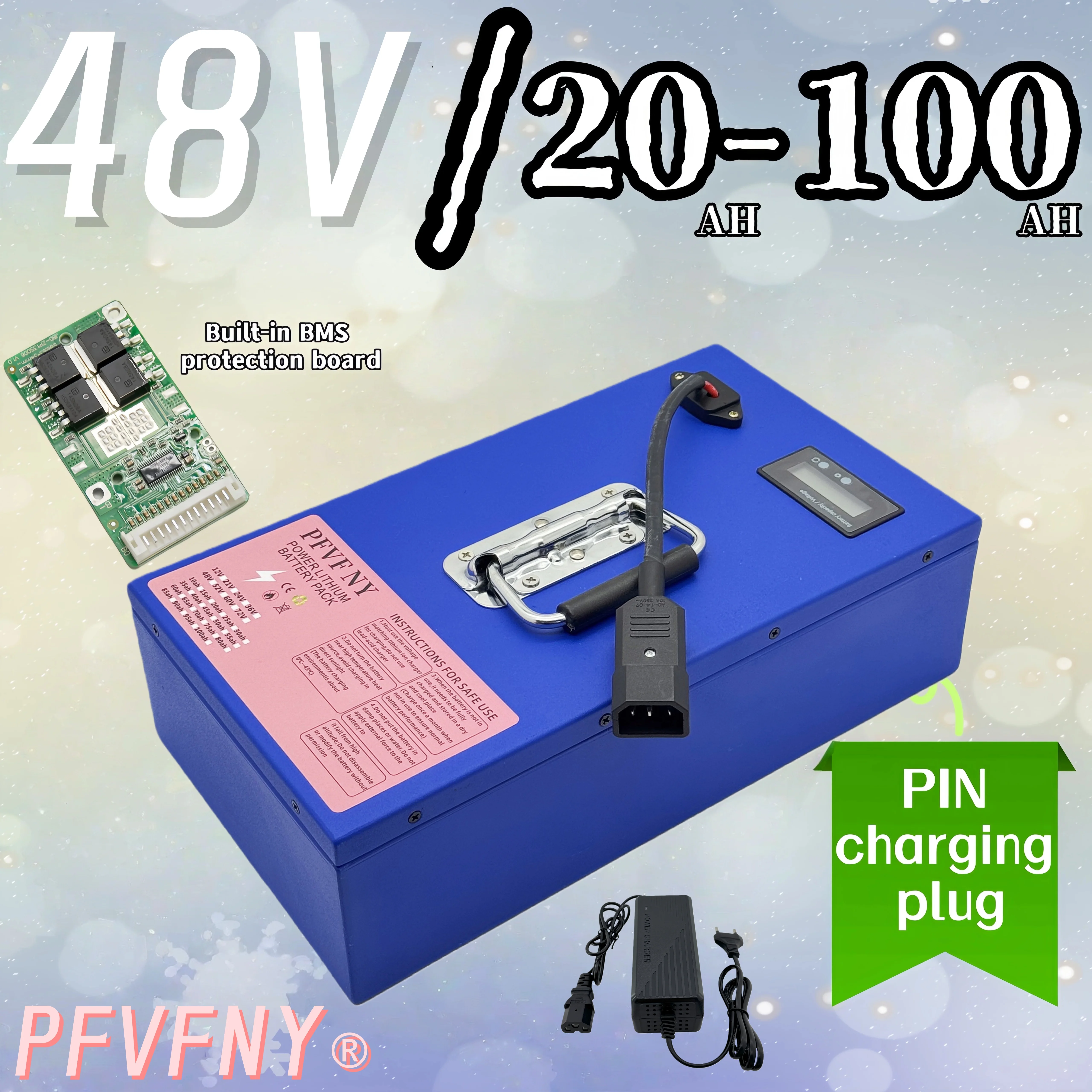 24-hour shipping, Air transportation,48V 20-100AH 18650 lithium battery 40AH BMS power monitor suitable for all devices