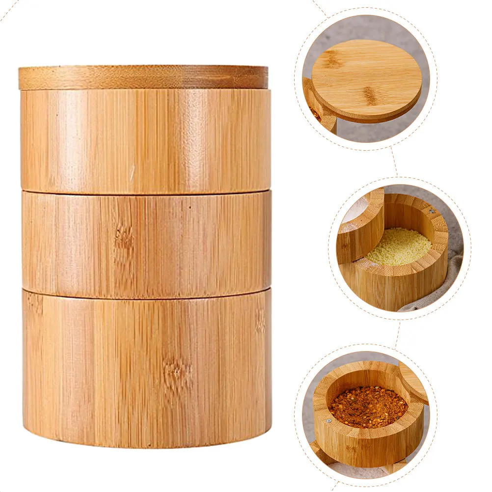 

Bamboo Seasoning Box Multi-Layer Condiment Jar For Kitchen Salt Pepper Spice Storage Organizer Kitchen Gadget Spice