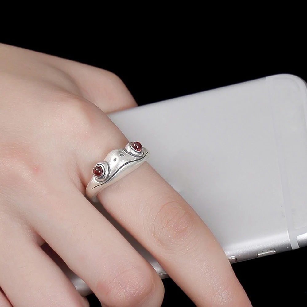 Gift Female Retro for Women Vintage Bohemian Silver Color Resizable Opening Ring Frog Finger Ring