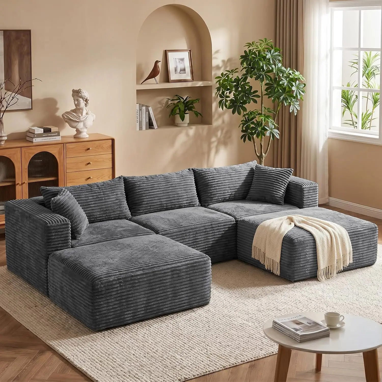 110 inch Modular Sectional Sofa with Ottoman for Living Room,Oversized U Shaped Cloud Boneless Couches with Deep, Customized