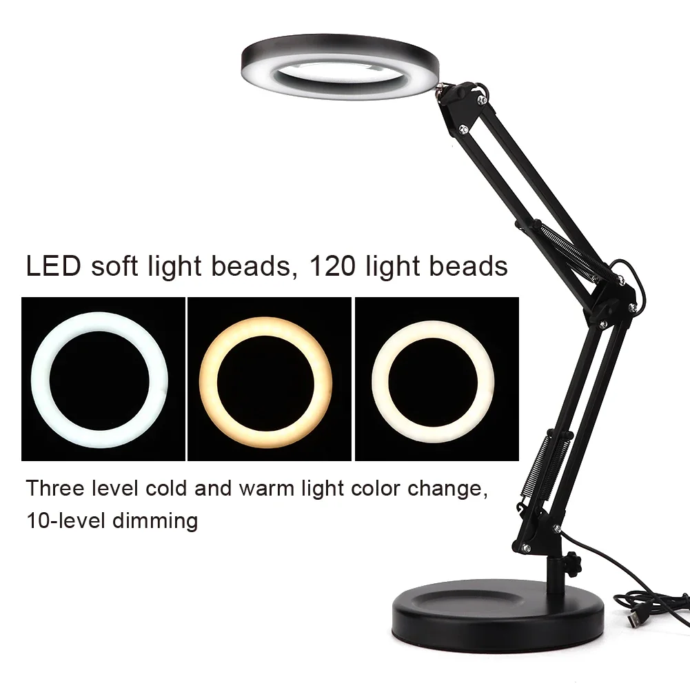 

Professional USB Desktop Magnifier Lamp Tattoo Foldable 5X Magnifying Glass Led Lamp With 3 Gears Discoloration 10 Dimming Modes