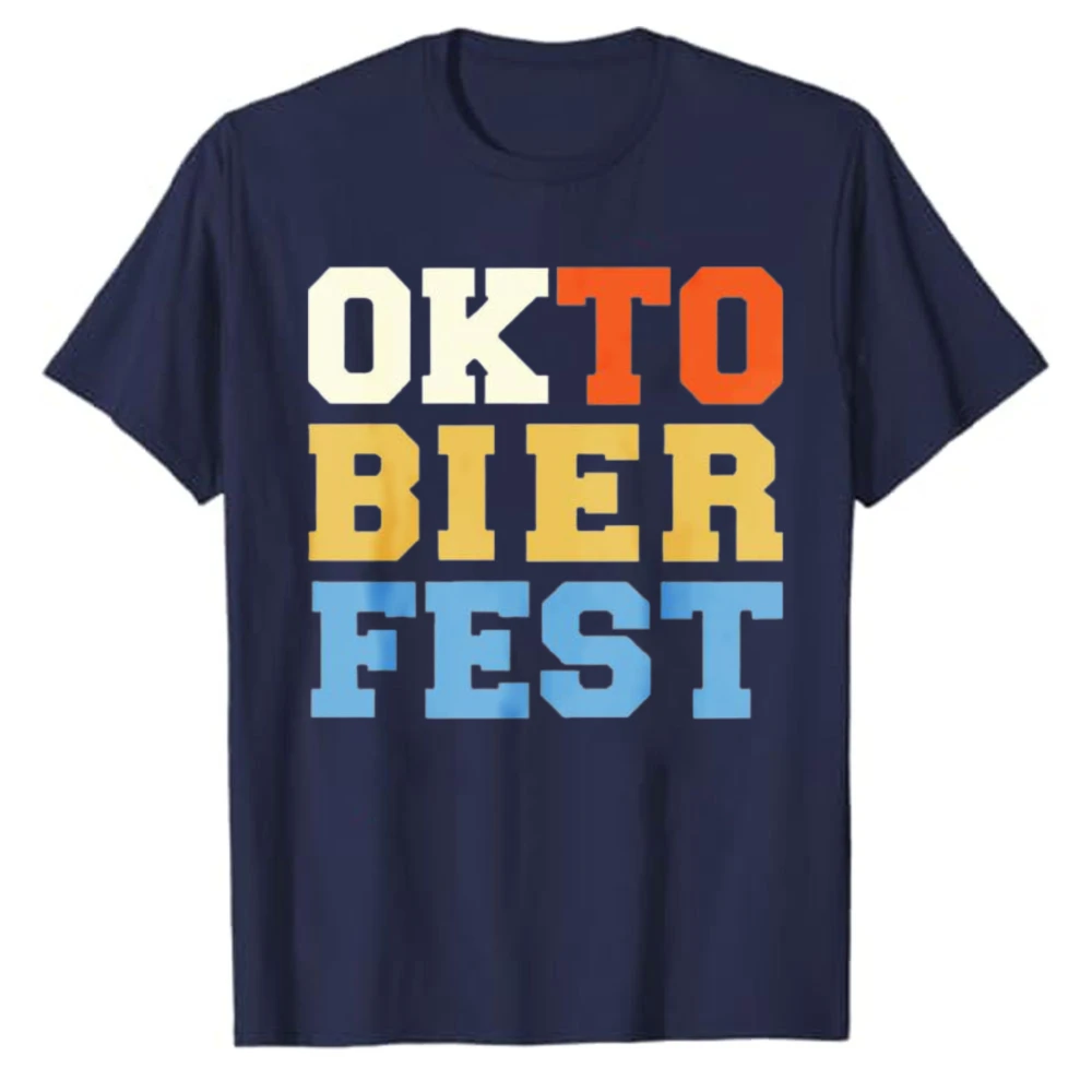 Okto Bier Fest Colorful Varsity Letter Graphic T‑Shirt Men Women Retro Multicolor Text Tees Casual Cotton Top Party Holiday Gift