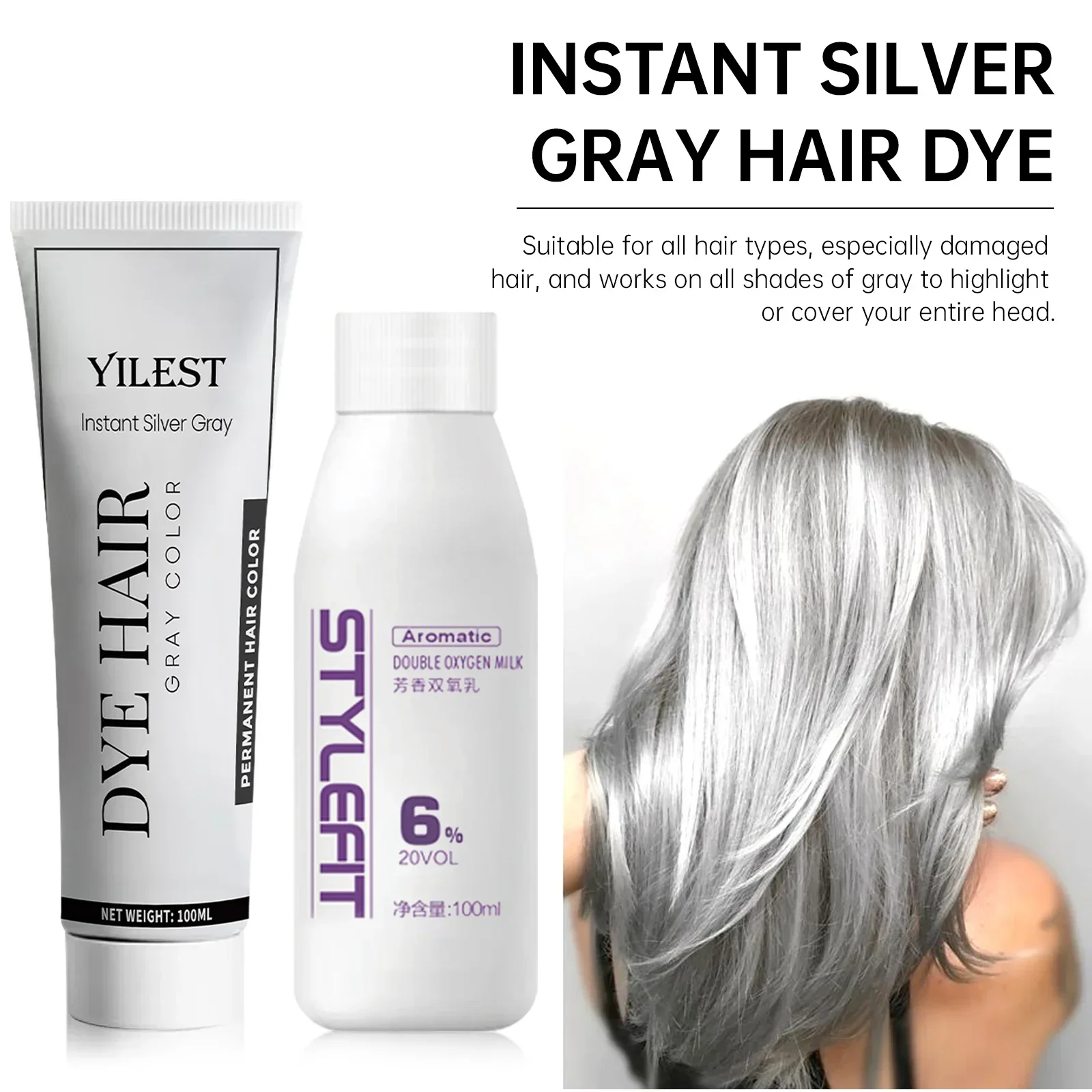 Color gris tinte para el cabello crema gris claro plata tinte para el cabello permanente crema de Color cremas para el cabello Unisex gris ahumado estilo Punk