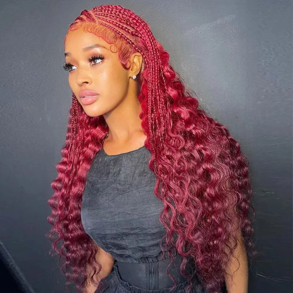 

Burgundy 13x6 Hd Lace Frontal Human Hair Wig 13x4 Deep Wave Curly Wigs For Women Water Wave Colored 99j Red 4x4 5x5 Lace Front