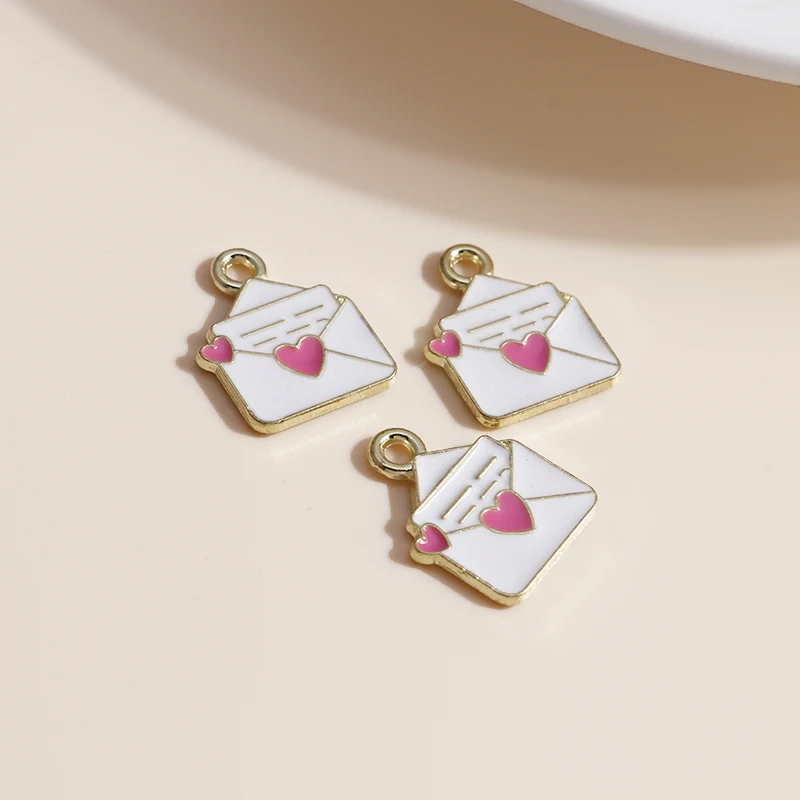 10pcs 11*15mm Enamel Love Letter Charms for Jewelry Making  Cute Girls Charms Pendants Necklaces Earrings Handmade Accessories