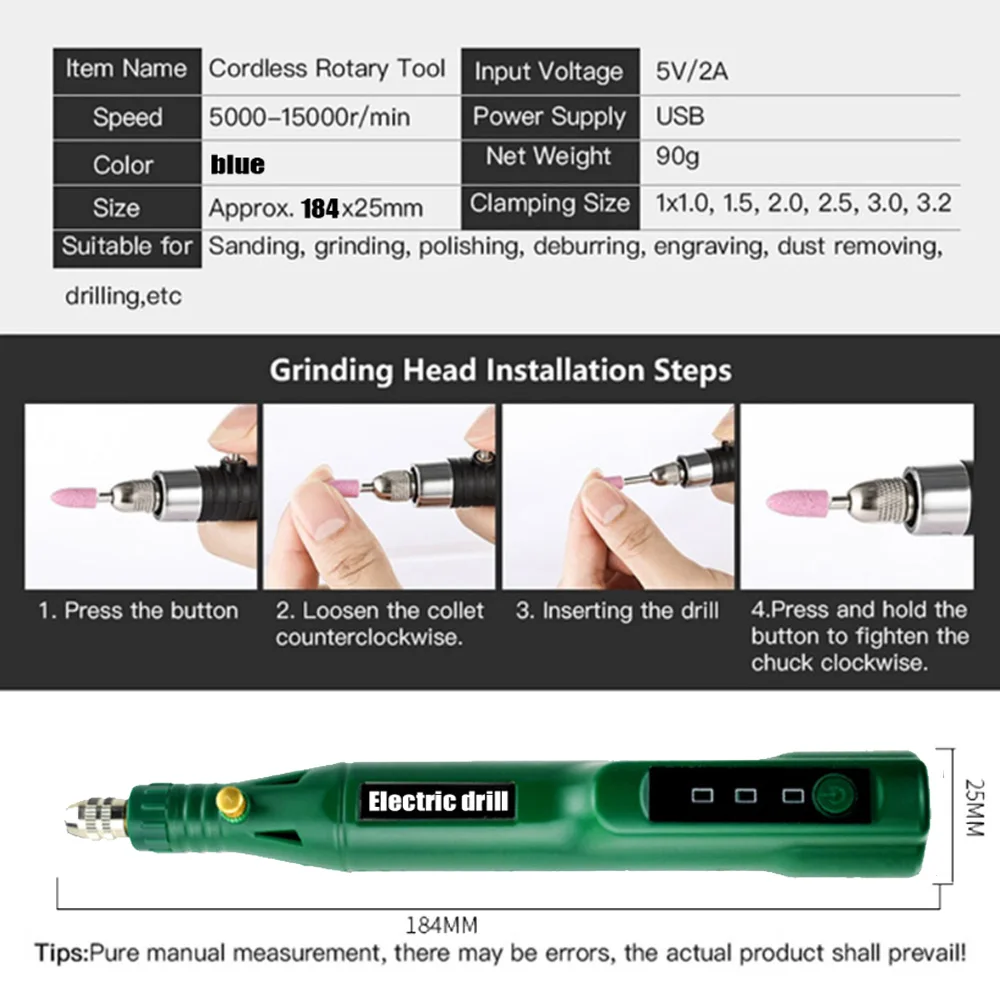 USB Wireless Engraving Pen Rechargeable Mini Cordless Drill Pen With LED 5 Speed Rotary Tool Dremel Grinding Accessories Set