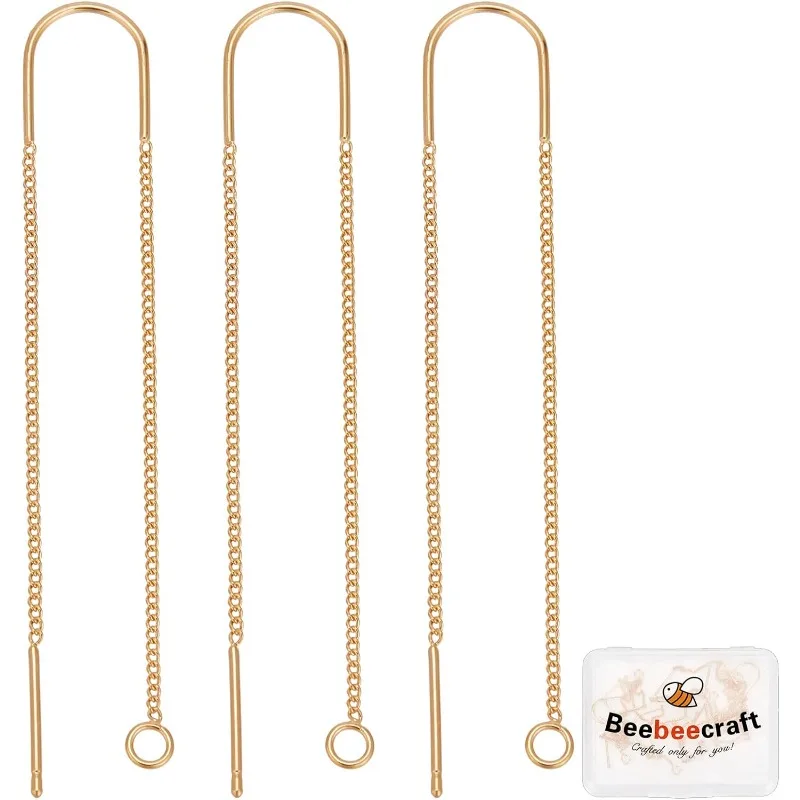 

10Pcs/Box 18K Gold Plated Ear Threads 103mm Long String Earring Threader Pull Through Threaded Long Chain Drop Tassel with Loop