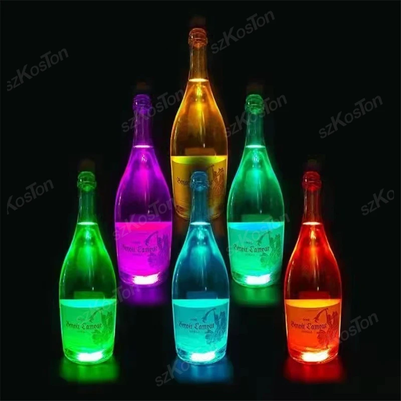 50/20/10/1pc LED Coasters Luminous Liquor Wine Bottles Coaster Stickers Flashing Light Up Cup Mat For Bar Club Party Decor Light