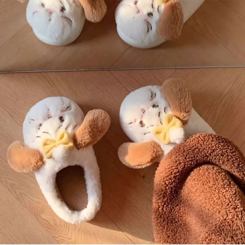

Winter Mikko Cute Bow Cotton Slippers Home Warm Comfortable Plush Slippers for Women Girl Soft Anti-slip Indoor Cartoon Slippers