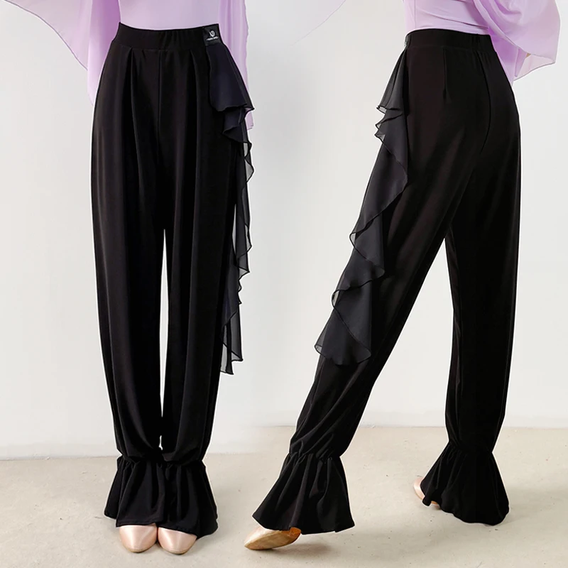 

Women Ballroom Dance Pants Standard Modern Dance Training Clothes Black High-Waisted Trousers Adult Ballroom Practice Wear 3651
