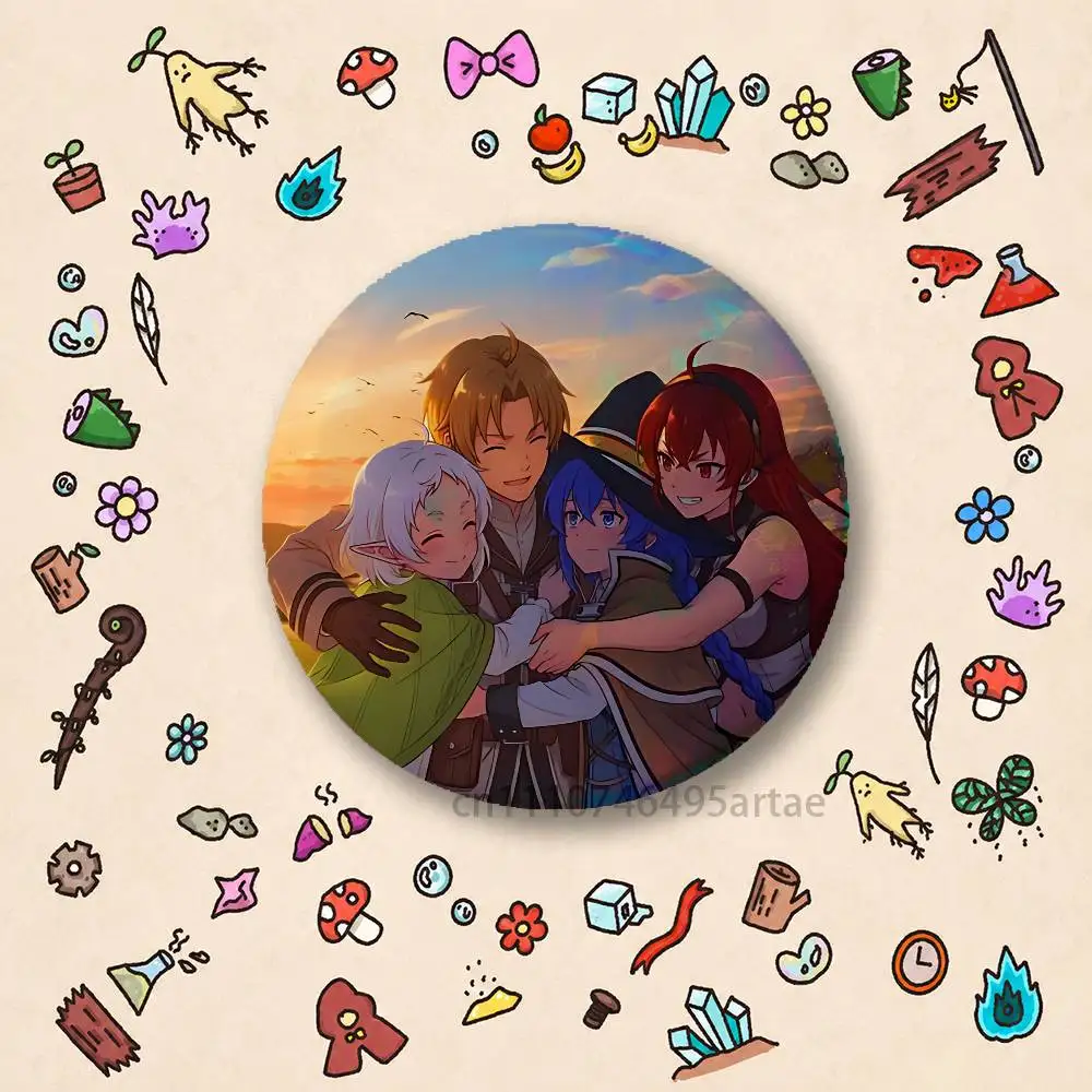 Mushoku Tensei Jobless Reincarnation Painting Badges25 32 44 58 75mm Round Cosplay Bag Decor Fans Collect Friends Gifts Brooch
