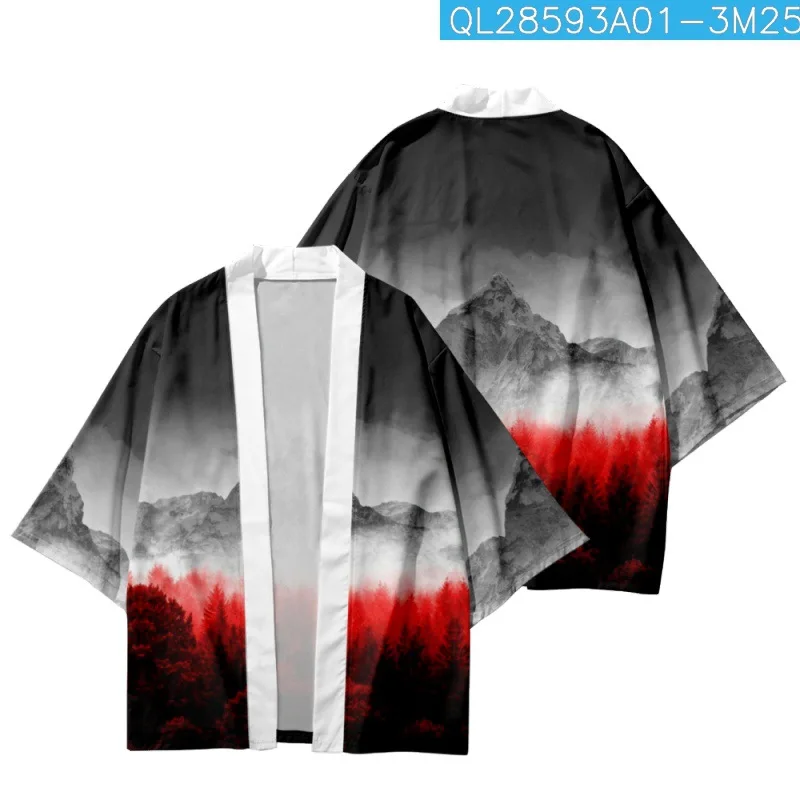 

Mountain Forest Printed Traditional Japanese Kimono Beach Shorts Summer Couple Women Men Streetwear Cardigan Yukata