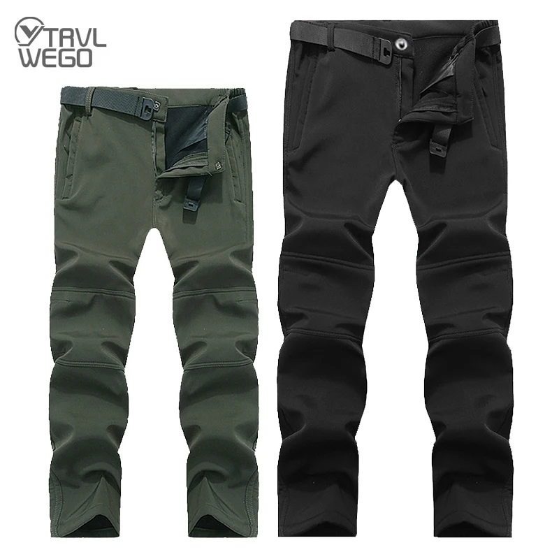 TRVLWEGO Winter Herren Camping Wanderhose Reisen Slim Soft Shell Warm Wasserdicht Fleece Winddicht Outdoor Ski Trekking Hose