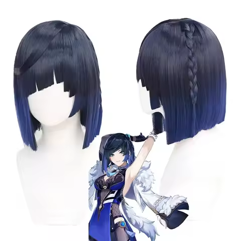 Genshin Impact Yelan Cosplay Wig Short Black Purple Gradient Wig Anime Yelan Wigs Heat Resistant Synthetic Wigs
