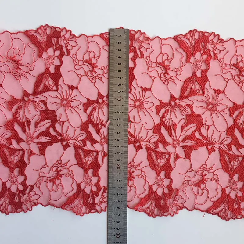 20Yds Red Embroidered Lace Fabric Mesh Lace Craft Two Tone Floral Ribbon Lace Trim For Lingerie Bra Sewing DIY Bridal Doll Dress