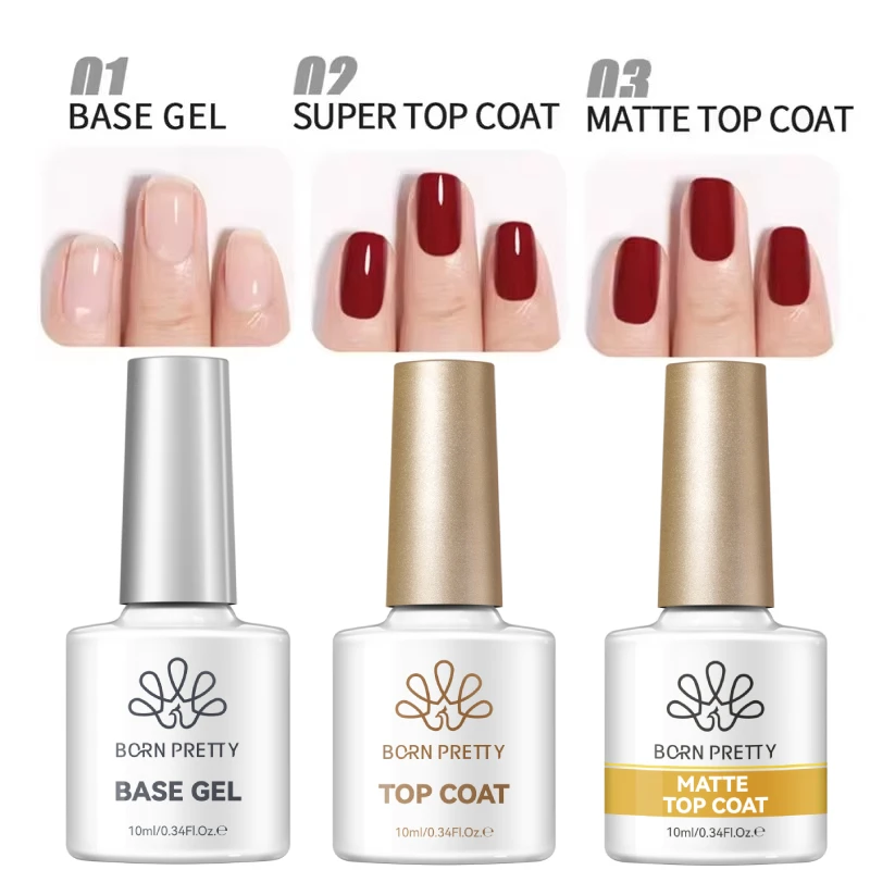BORN PRETTY 10ML Base Gel Super Top Coat Manicure Matte Top Coat Semi Permanent Soak Off UV Gel Varnish