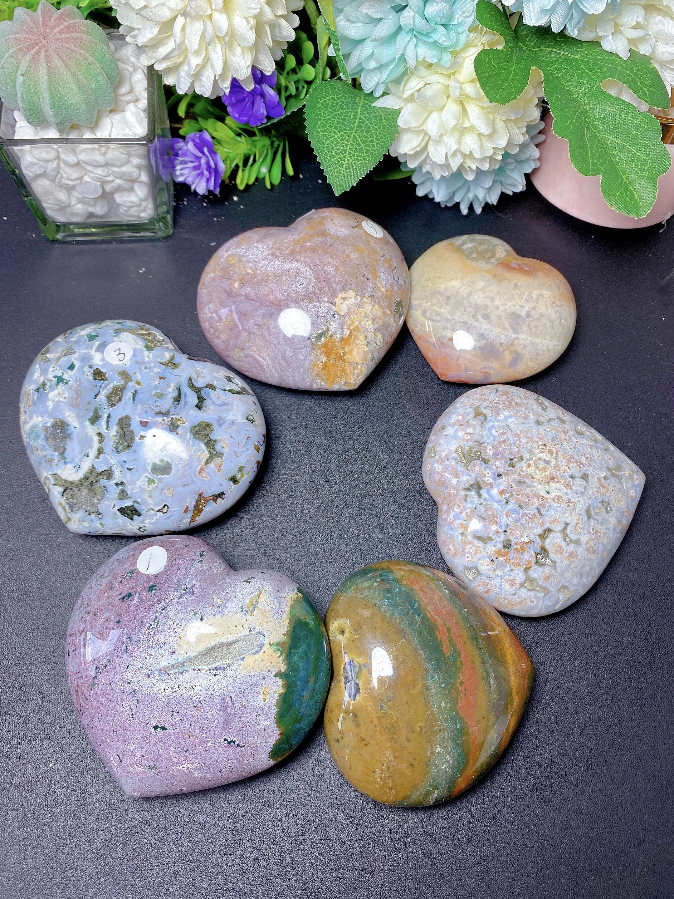 Natural Ocean Jasper Heart Free Form Tumble Slab Crystal Mineral Madagascar Healing Palm Workmanship Ornament