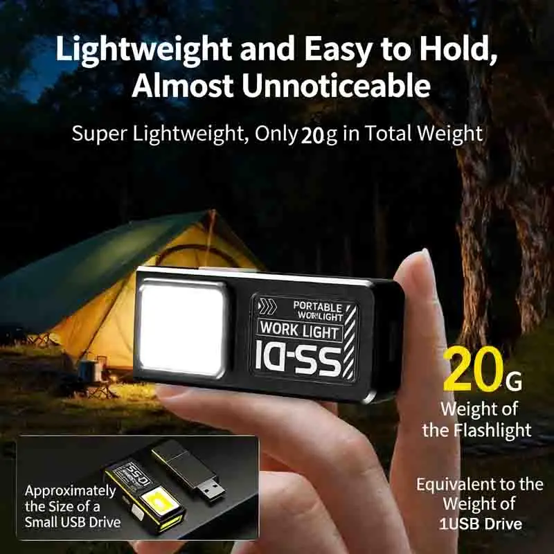 Mini LED Flashlight USB Rechargeable Emergency Light Outdoor MultiFunctional Powerful Work Light for Camping Walking Pocket Lamp