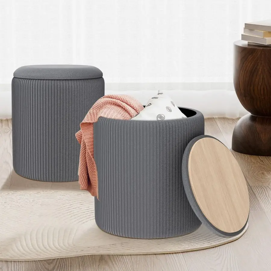 Round Velvet Ottoman with Storage amp Upholstered Pouf Foot Rest for Dorm, Boho Coffee Table Stools, Cute Circle Ottoman, Multif