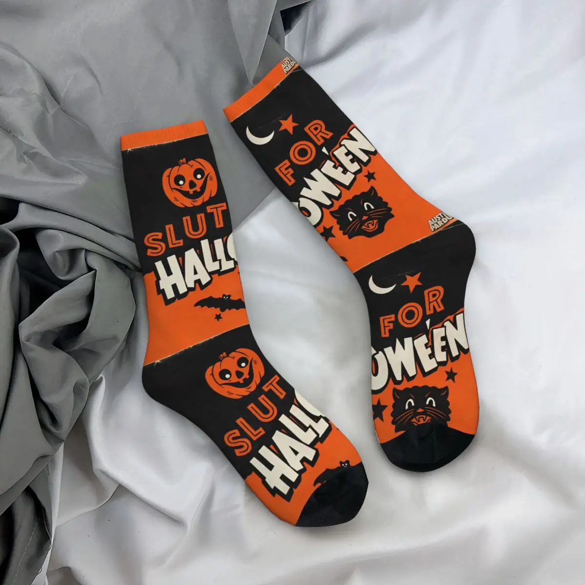 Halloween-Socken, Herbst-Kürbisse, Fledermäuse, Strümpfe, lustig, Unisex, Herren, bequeme Socken, grafische, rutschfeste Outdoor-Socken