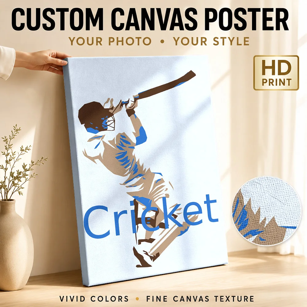 Cricket Player Vintage Silhouette Canvas Painting Poster Personalized Photo Sports Portrait Canvas Wall Art for Man Cave Decor