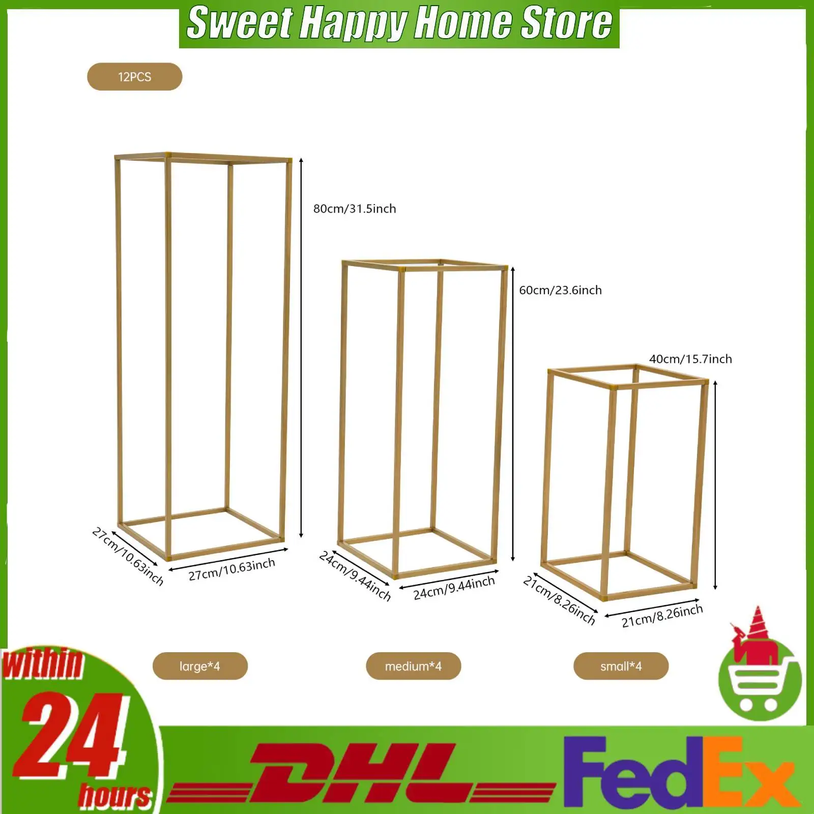 12 Pcs Gold Flower Stand Wedding Centerpieces Pillar Rectangular Geometric Rack for Wedding Decoration Party Event