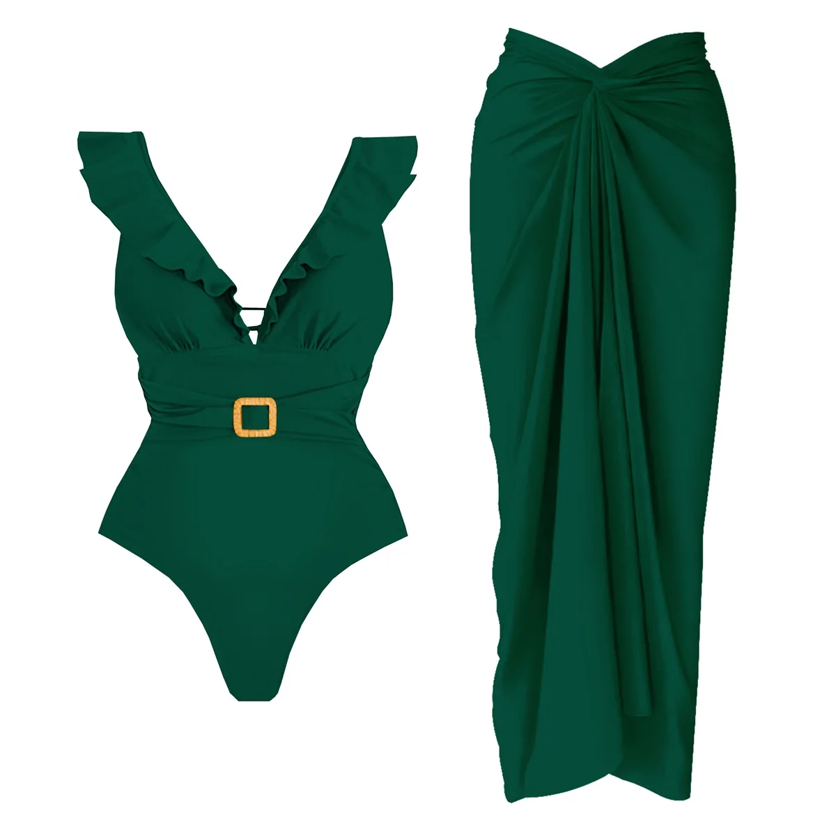 2 Pieces Push Up Swimsuit With Cover Up Sexy Women Swimwear 2025 V Neck Bikinis Female Bandeau Biquini 2XL Bodysuit Beachwear