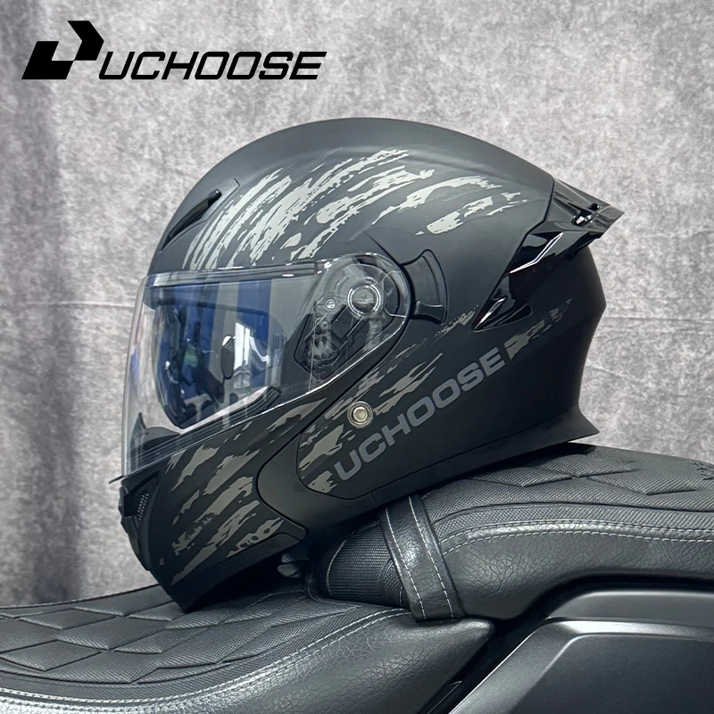 Dot Uchot Goedgekeurde Helmen Crash Motor Beschermende Kleding Mannen Vrouwen Flip Up Helm Motorfiets Vizier Dubbele Zon