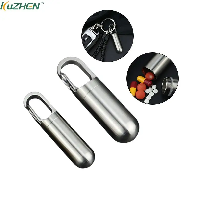 1Pcs Portable Mini Stainless Steel Sealed Capsule Waterproof Pill Box Camping Firstaid Pendant Travel Outdoor Portable Pill Case