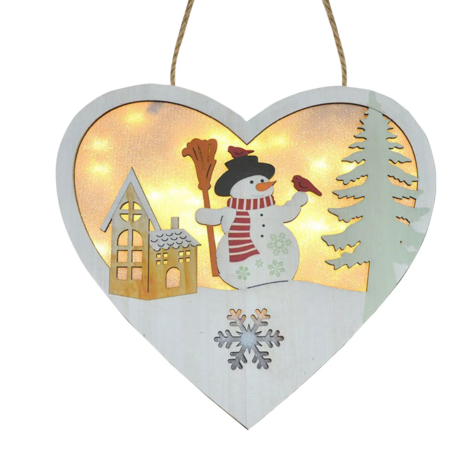 Christmas Heart-Shaped Wooden Doorplate Sign Christmas Decoration Wooden Welcome Sign With Lights Home Decoration Door Hang