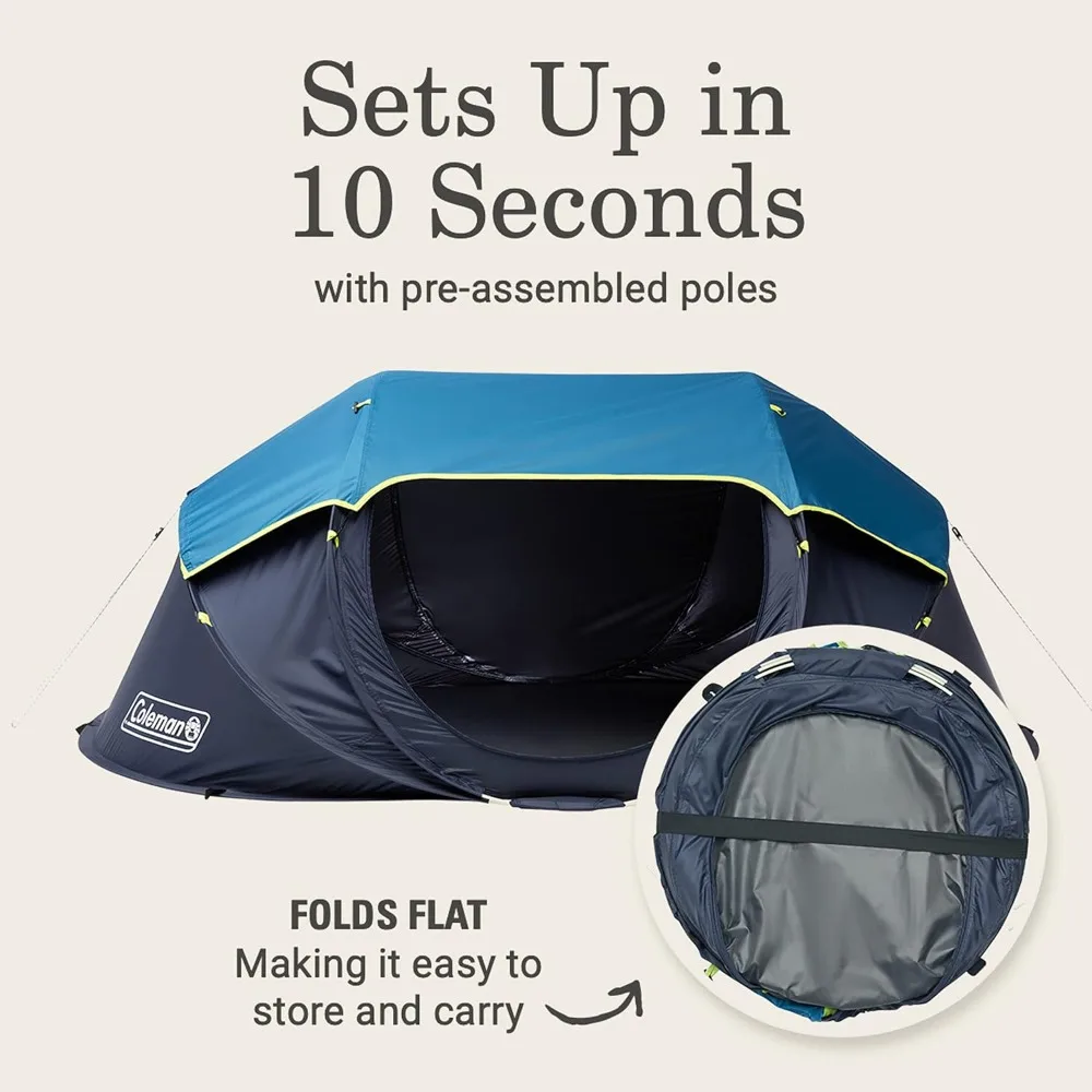 Camping Tent with Dark Room Technology, 2/4 Person Tent Sets Up in 10 Seconds & Blocks 90% of Sunlight