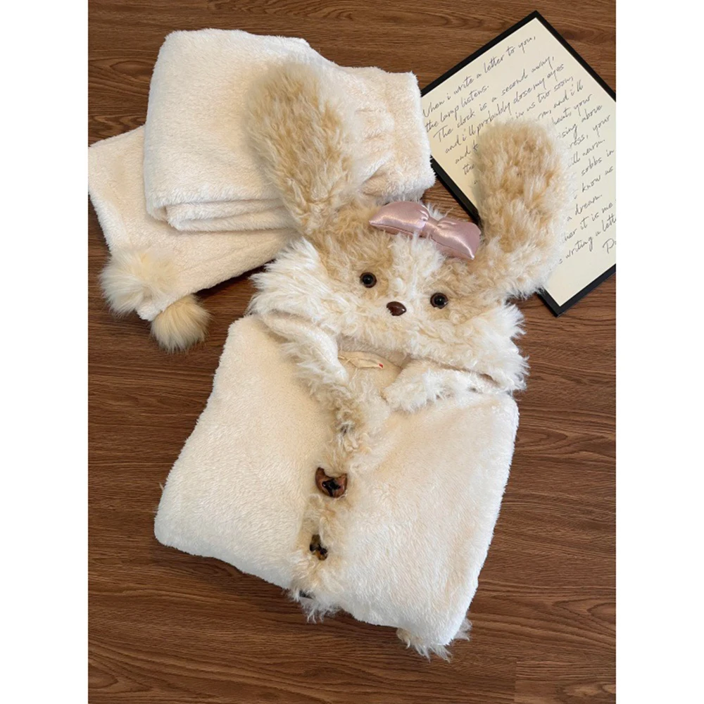 

Пижамы из кораллового флиса, комплект из 2 предметов, женская зимняя утолщенная теплая повседневная домашняя одежда, толстовка с милым щенком, милый наряд для девочек в корейском стиле