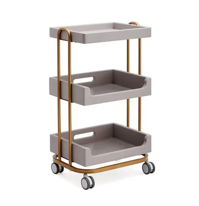 Cream and Gold 3-Tier Beauty Trolley Cart, Rolling Salon Organizer for Manicure, Eyelash, Skincare, Spa Supplies