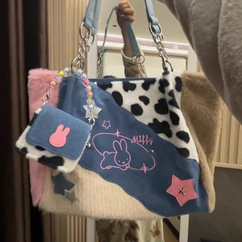 

Сумка Miffy Tote Bag New Stys, большая вместительная сумка на одно плечо, лоскутный дизайн, классическая коллекционная подарочная серия, украшения
