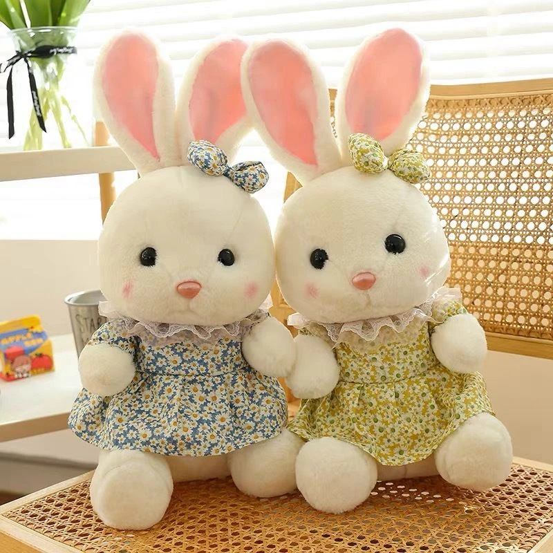 

30CM Cute and Sweet Rabbit Plush Toy Little White Rabbit Costume Floral Dress Kawaii Little Rabbit Doll, Festival Birthday Gift