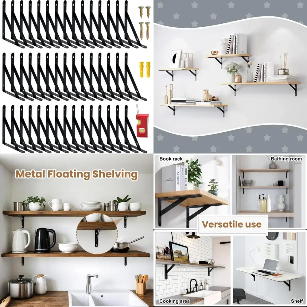 

Heavy Duty Metal Shelf Brackets for Garage, 45 Pack, 90 Degree L Brackets, Black, with Level for Corner Support and Stability