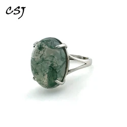 Natural Moss Agate Rings Solid 925 Silver Indian Agate Gemstone for Women Wedding Engagment Party Trendy Jewelry Gift
