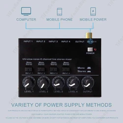 MAX400 Audio Mixer Mini Stereo Mixer Ultralow Noise 4 Channels Mixers Mixing Console DC5V for Electric Guitar Drum Piano