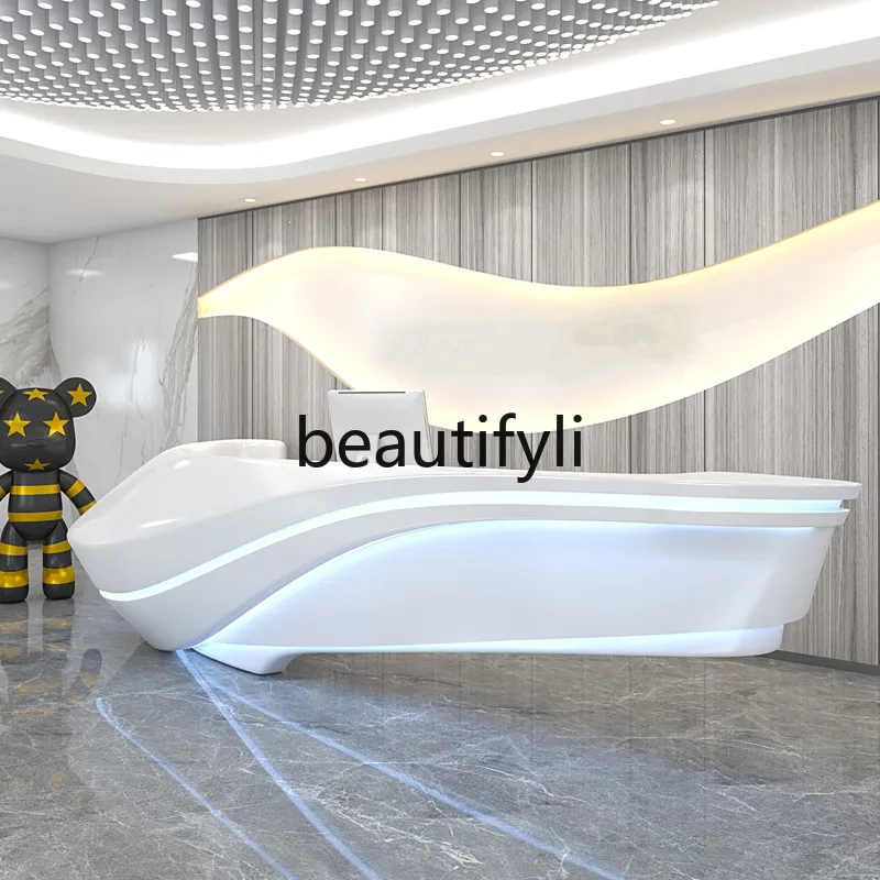 

Customized large-scale creative special-shaped FRP paint front desk company lobby sales department service bar counter