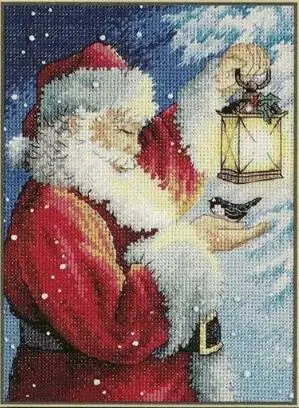 Counted Cross Stitch Kit, Santa's Feathered Friend, Santa and Bird Lantern, Christmas Night, DIM 08831, 14, 16, 18, 27, 28