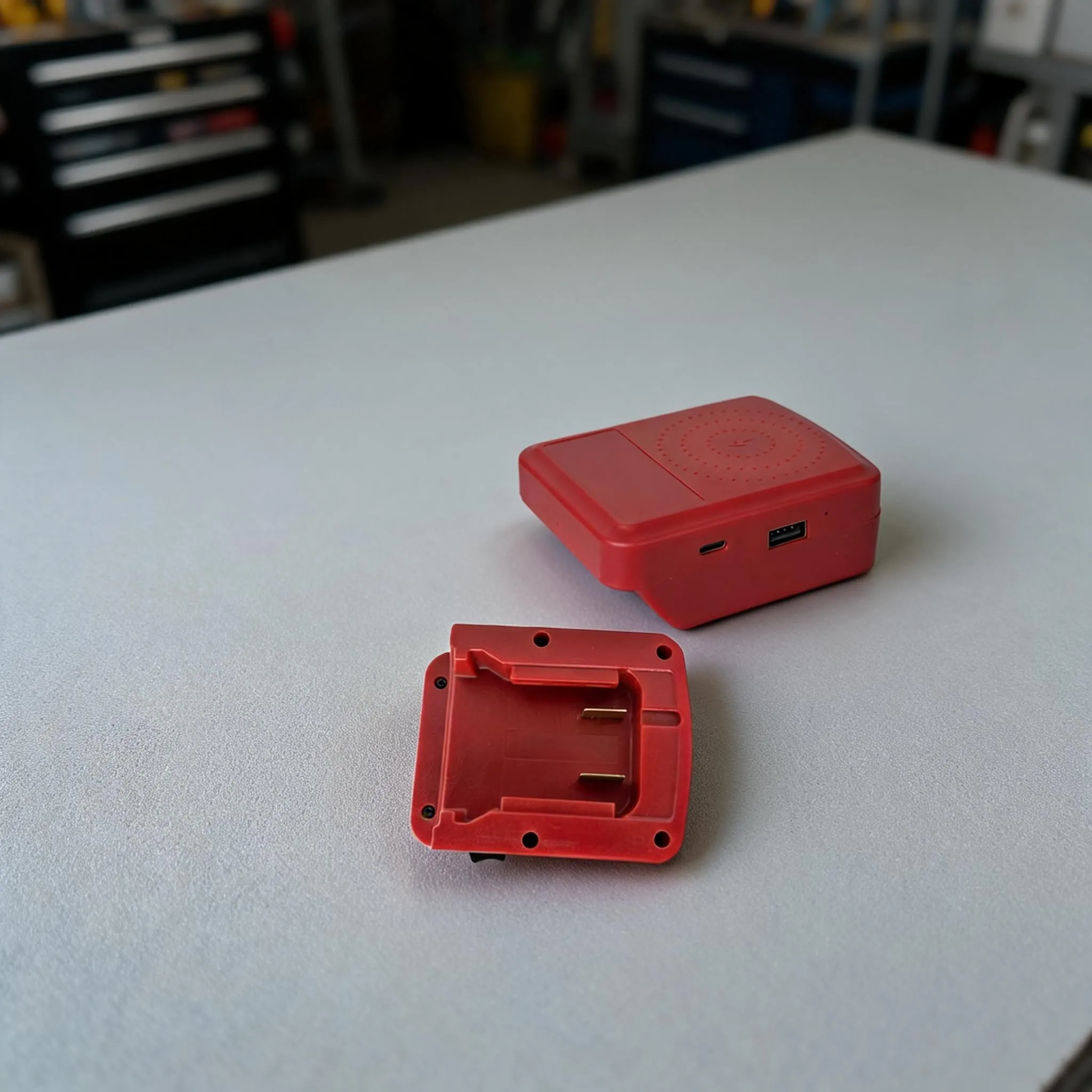 18V Battery Adapter With 15W Wireless Charger & USB-C/A Ports For 48-11-1828 48-11-1815 48-11-1840 48-11-1850, Red
