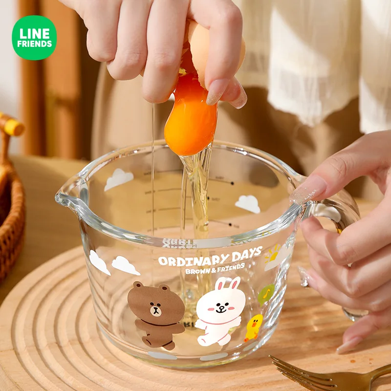 Line Friends Measuring Cup Cartoon Brown Doll Glass with Scale Handle Measuring Cup Cony Baking Water Cups Gift Child Milk Cup