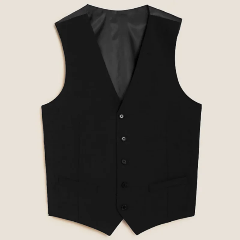 Vest Male V Neck Sleeveless Straight Regular Fit Elegant Suit With Pockets Suitable For Business Casual Wedding Dresses