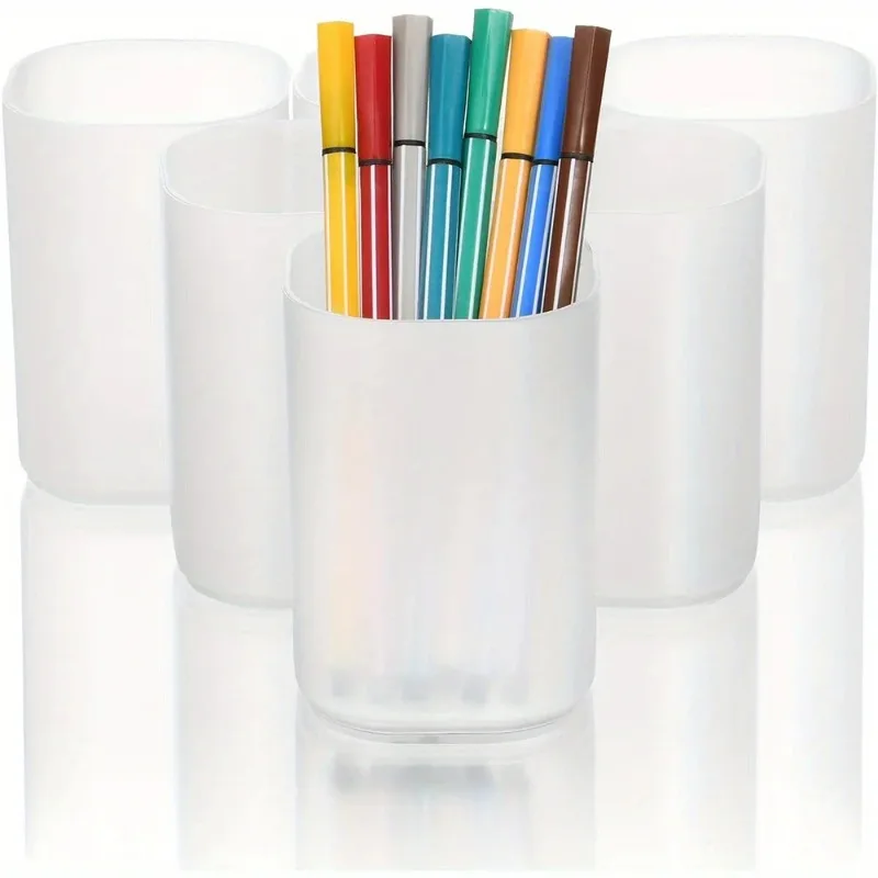 

5pcs holders, cups, storage desks, storage boxes, pen holders, stationery boxes, office and household items,transparent white